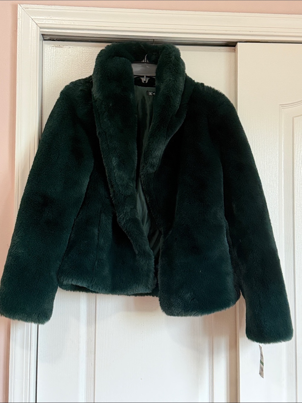 INC International Concepts Deep Green Faux Fur Teddy Jacket